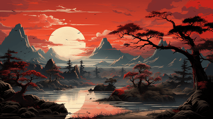 Japanese Zen Landscape Large Japandi Sunset 3