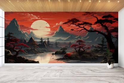Japanese Zen Landscape Large Japandi Sunset