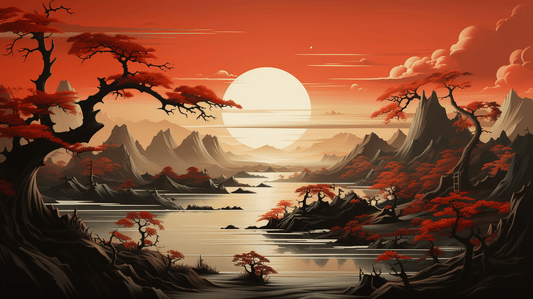 Japanese Zen Landscape Large Japandi Sunset 5