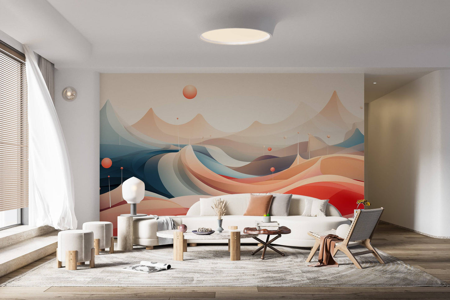 mountain and waves abstract mural