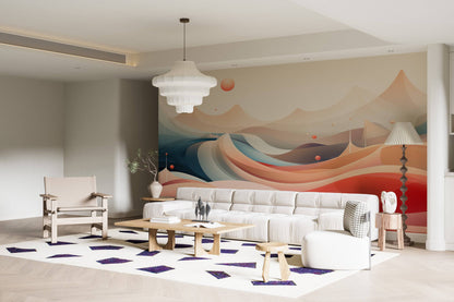 Mountain and Waves Abstract Mural