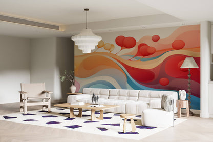 Romantic Landscapes: Abstract Wavy Colored Mural