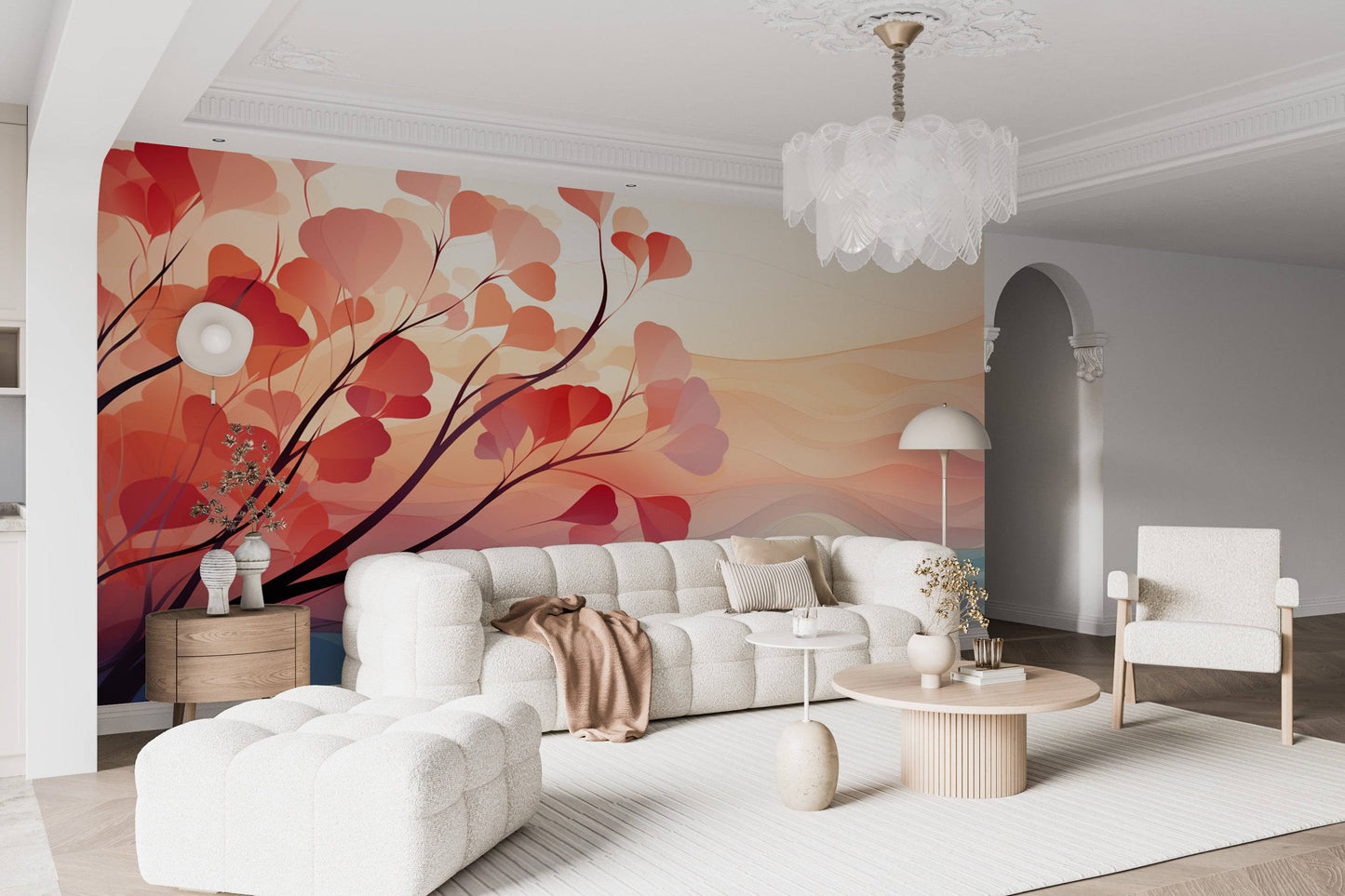 serene abstract tree landscape wall mural