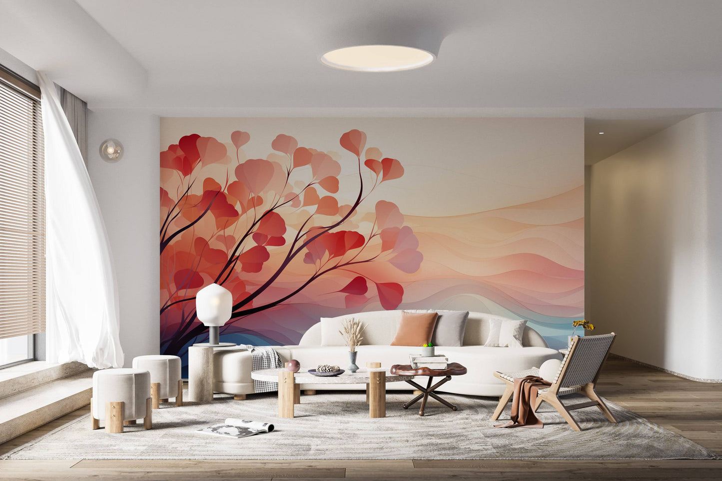 serene abstract tree landscape wall mural