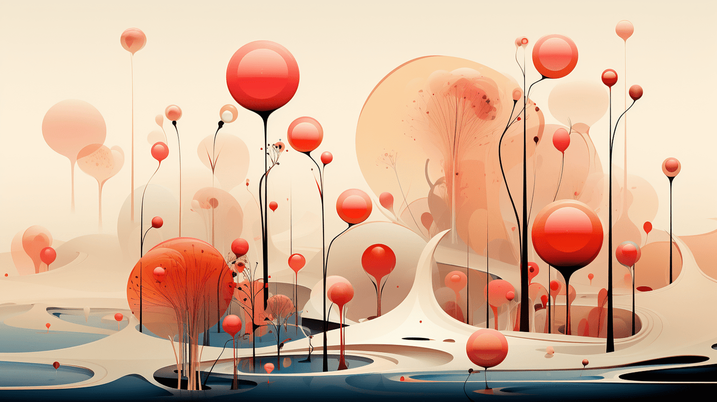 serene balloon and water doodle mural