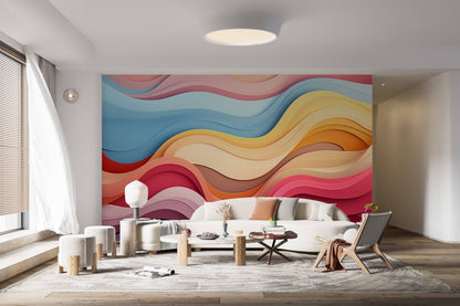 Vibrant Rainbow Wave Abstract Wall Mural