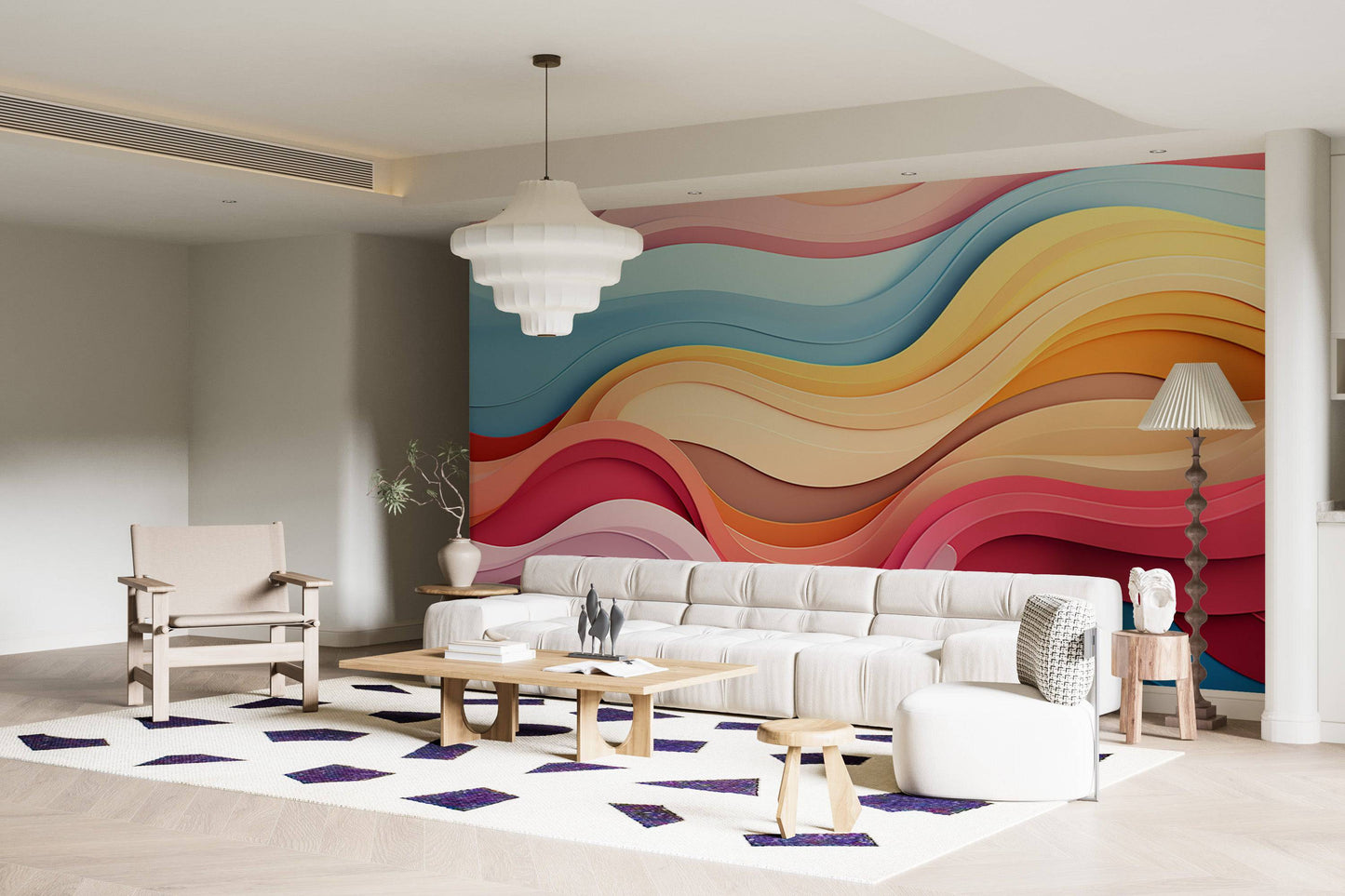 vibrant rainbow wave abstract wall mural